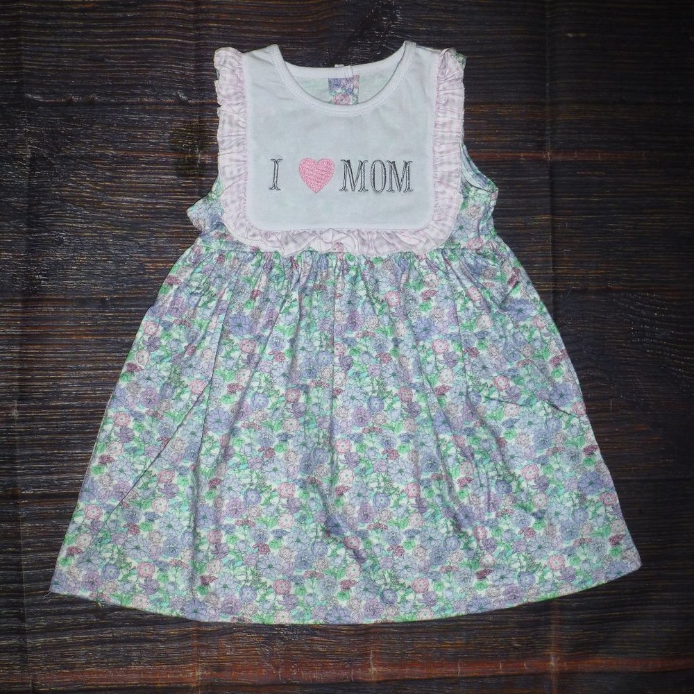 Boutique 'I love mom' Embroidered Girls Floral Sleeveless Dress